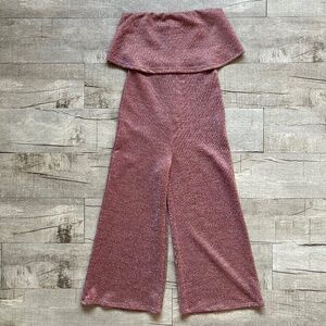 Blue Blush Strapless Pink Glitter Wide Leg 70s Retro Jumpsuit AMAZING Festival S